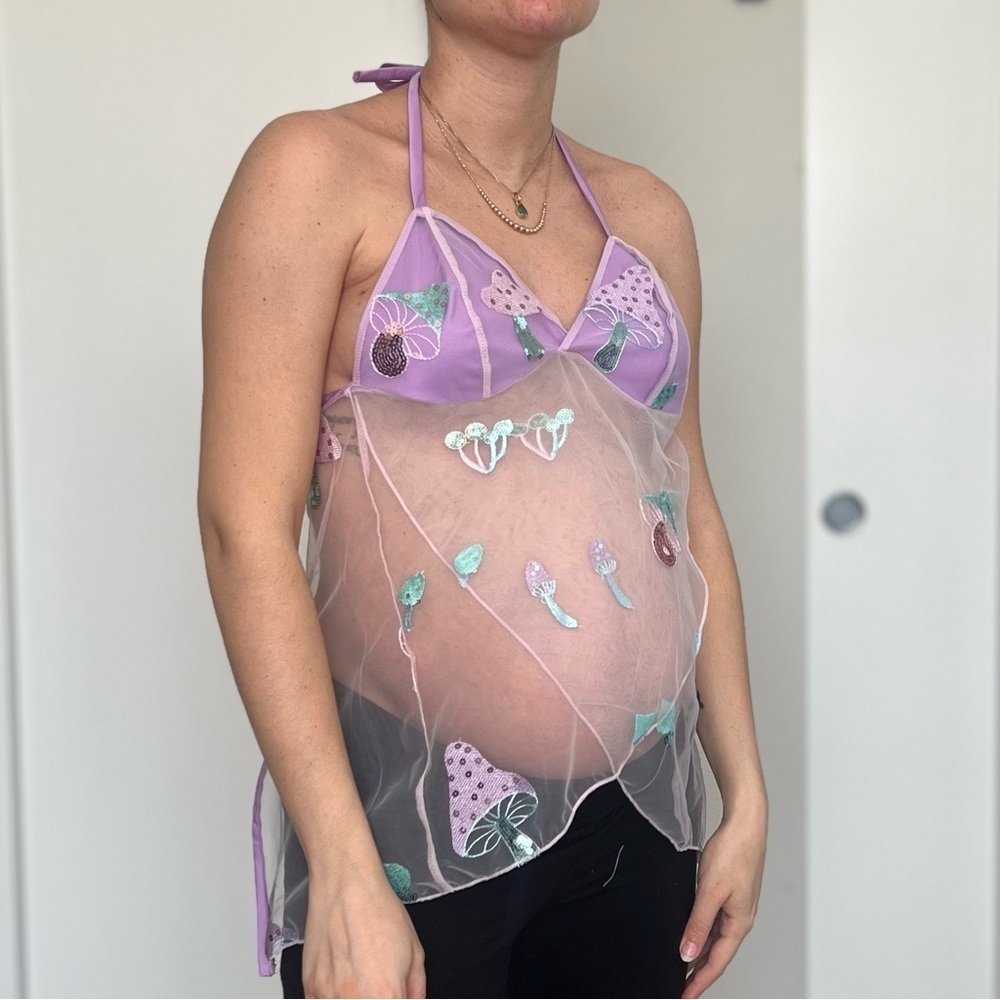 Handmade Y2K Fairycore Cottagecore Mushroom Embellished Halter Babydoll Vest Top - Picture 2 of 10